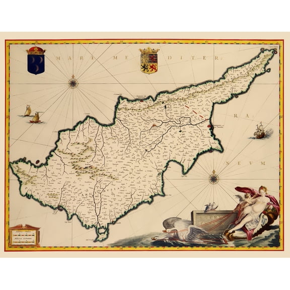 Historic Map - Mediterranean Cyprus - Blaeu 1635 - 23 x 29.45 - Vintage Wall Art