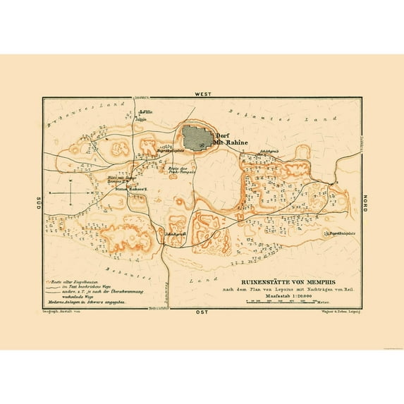 Historic Map - Memphis Egypt - Baedeker 1913 - 31.41 x 23 - Vintage Wall Art