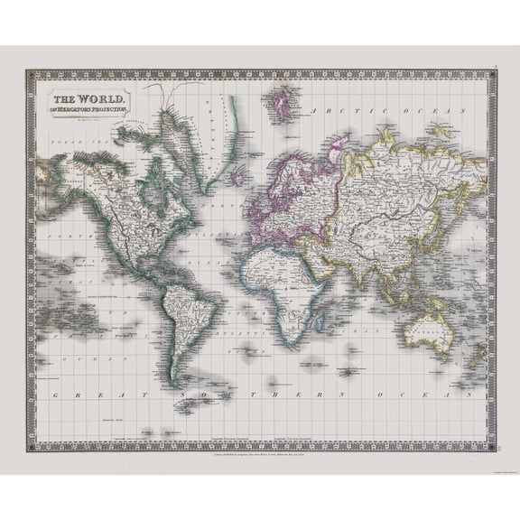 Historic Map - Mercator Projection - Longman 1829 - Vintage Wall Art