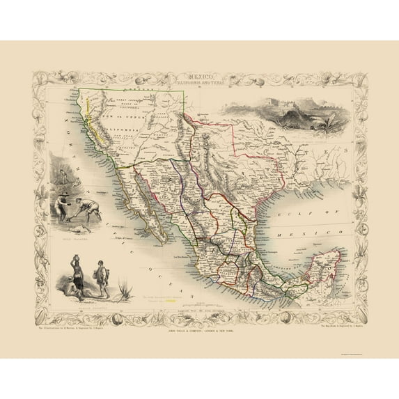 Historic Map - Mexico California Texas - Tallis 1851 - 23 x 28.83 - Vintage Wall Art