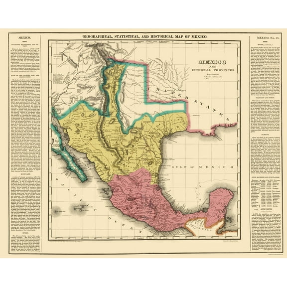 Historic Map - Mexico Internal Provinces - Young 1822 - 23 x 28.73 - Vintage Wall Art