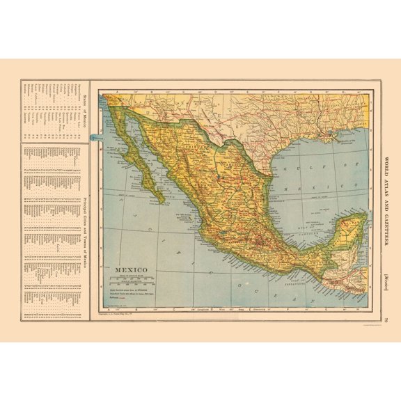 Historic Map - Mexico - Reynold 1921 - Vintage Wall Art