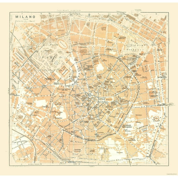 Historic Map - Milan Italy - Bertarelli 1914 - Vintage Wall Art