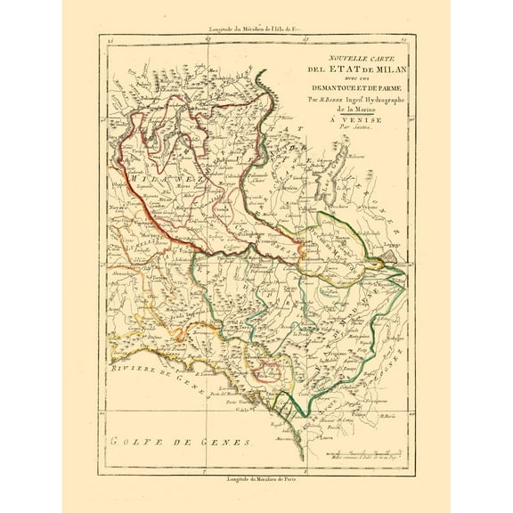 Historic Map - Milan Region Italy - Santini 1794 - 23 x 30.36 - Vintage Wall Art