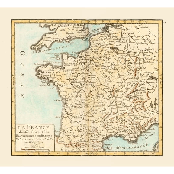 Historic Map - Military Governments France - Robert 1748 - 25.14 x 23 - Vintage Wall Art