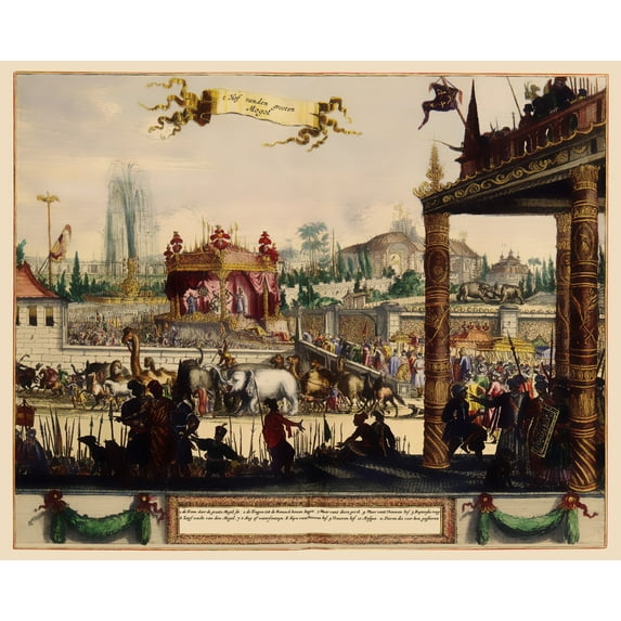 Historic Map - Mogul Procession Lahore Pakistan Asia - 1650 - Vintage Wall Art