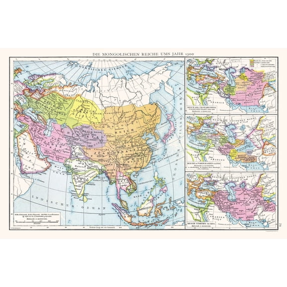 Historic Map - Mongol Empires 1300 - Droysen 1886 - Vintage Wall Art