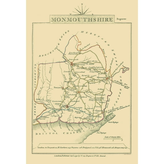 Historic Map - Monmouthshire County Wales Great Britain - Cary 1792 - 23 x 33.63 - Vintage Wall Art