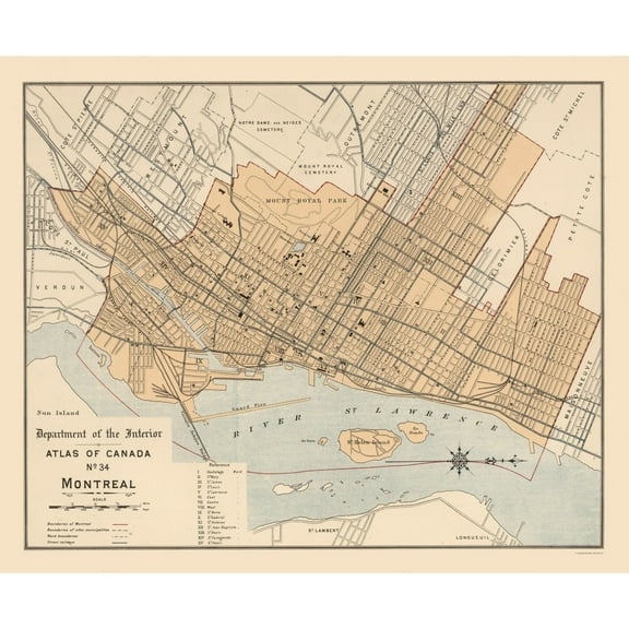 Historic Map - Montreal Canada - White 1906 - 27.96 x 23 - Vintage Wall Art