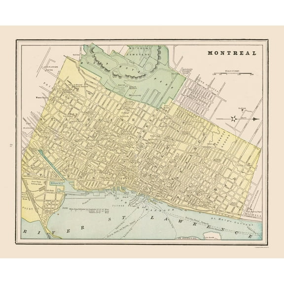Historic Map - Montreal - Cram 1892 - 28.07 x 23 - Vintage Wall Art