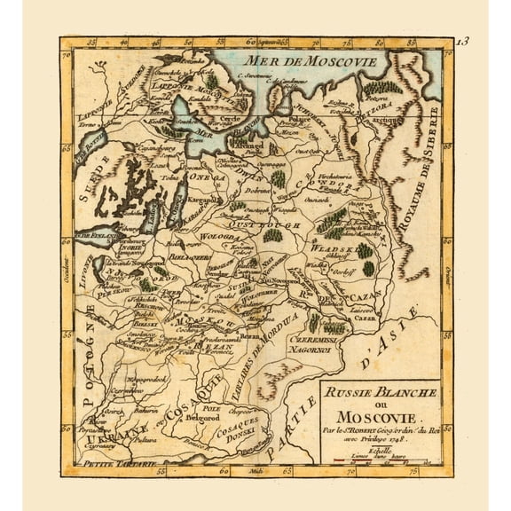Historic Map - Moscow Grand Duchy Russia - Robert 1748 - Vintage Wall Art