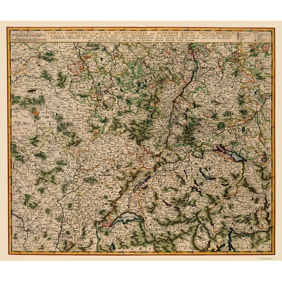 Historic Map - Moselle River Basins Germany France Luxembourg - Visscher 1681 - 23 x 27 - Vintage Wall Art