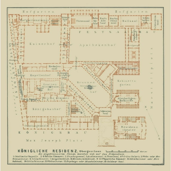 Historic Map - Munich Residenz Germany - Baedeker 1914 - 23 x 23.08 - Vintage Wall Art