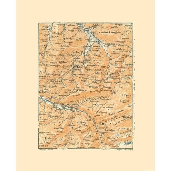 Historic Map - Muotathal Switzerland - Baedeker 1921 - 23 x 28.22 - Vintage Wall Art