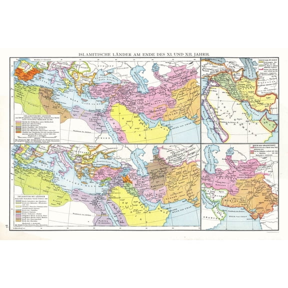 Historic Map - Muslim Lands 11 to 12 Century - Droysen 1886 - 34.48 x 23 - Vintage Wall Art