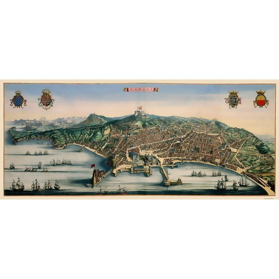 Historic Map - Naples Italy - Mortier 1704 - 23 x 53.42 - Vintage Wall Art
