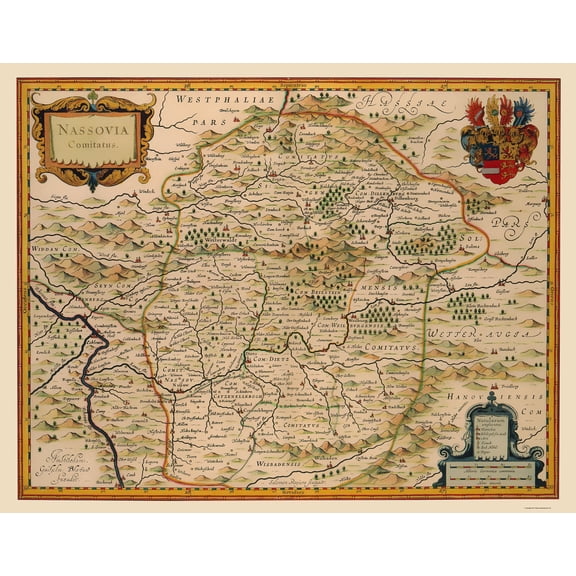 Historic Map - Nassau Duchy Germany - Blaeu 1630 - 23 x 29.39 - Vintage Wall Art