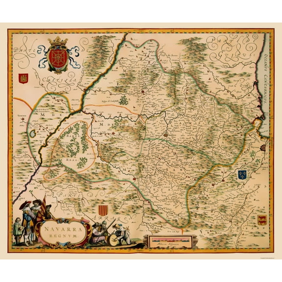 Historic Map - Navarre Spain - Jansson 1638 - 23 x 27.35 - Vintage Wall Art