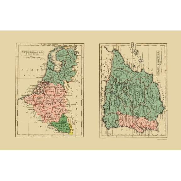 Historic Map - Netherlands Belgium Spain Portugal - Gray 1831 - Vintage Wall Art