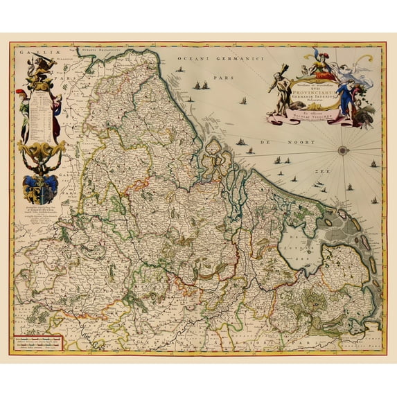 Historic Map - Netherlands Provinces - Visscher 1681 - 23 x 27.55 - Vintage Wall Art