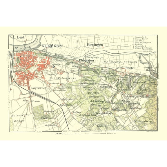 Historic Map - Netherlands Southern - Baedeker 1910 - 33.75 x 23 - Vintage Wall Art