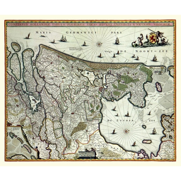 Historic Map - Netherlands - Visscher - 27.48 x 23 - Vintage Wall Art