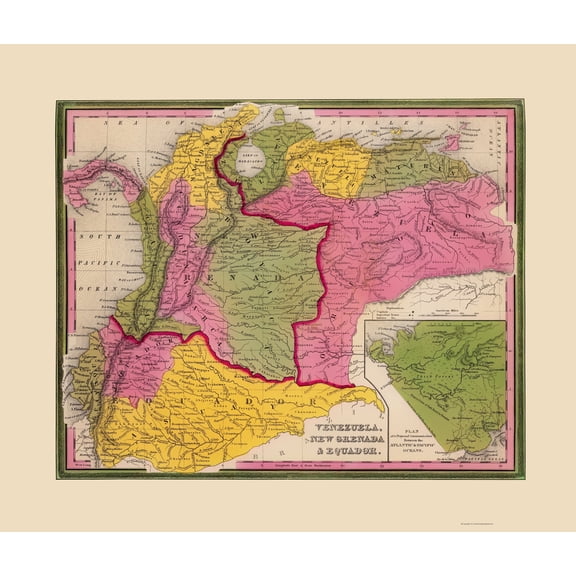 Historic Map - New Granada Ecuador - Mitchell 1846 - 23 x 27 - Vintage Wall Art
