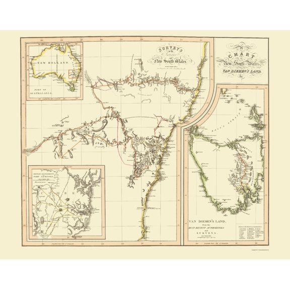 Historic Map - New South Wales Australia - Thomson 1821 - 23 x 29 - Vintage Wall Art