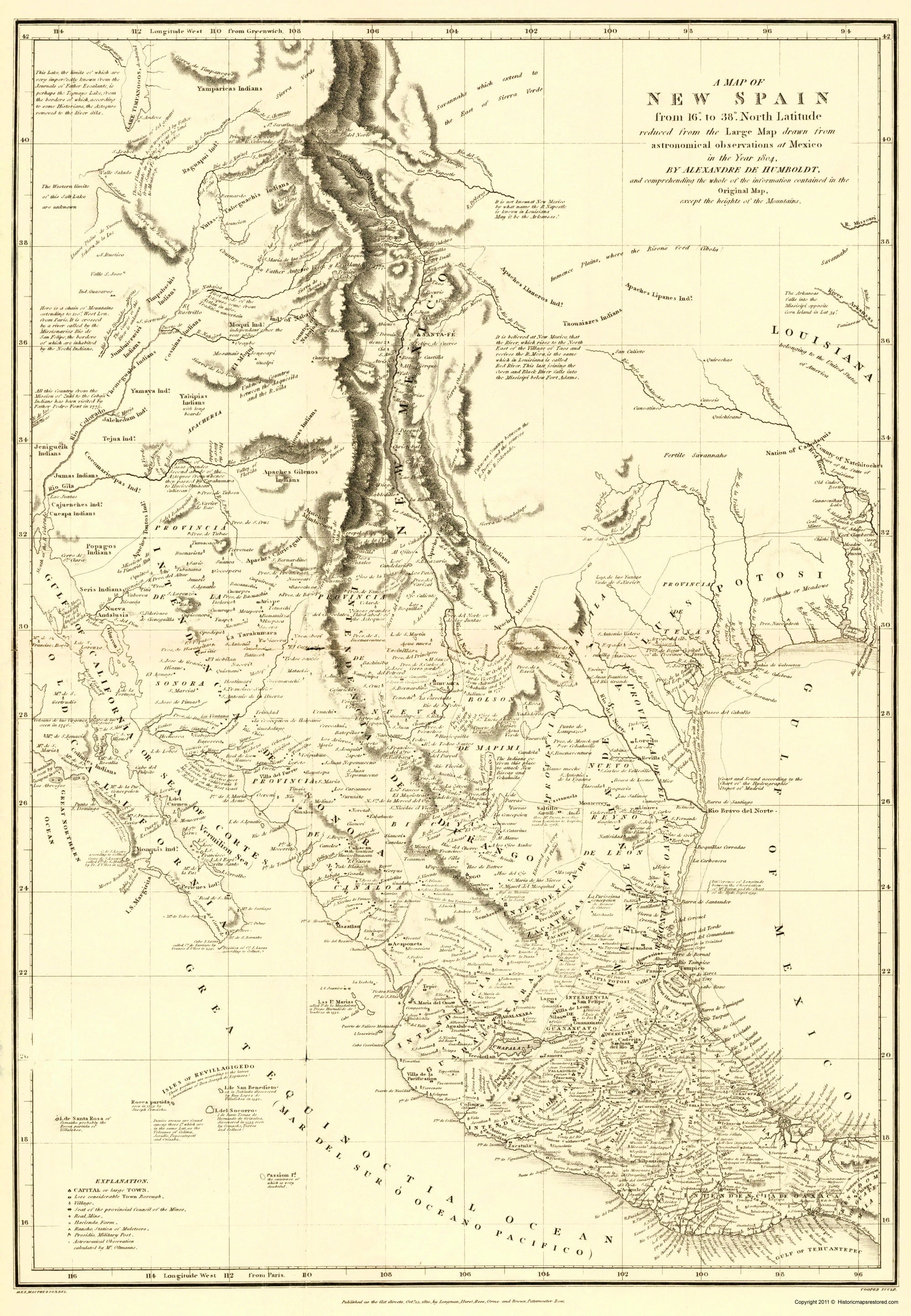 Historic Map - New Spain Mexico Indian Tribe - Humboldt 1804 - Vintage ...