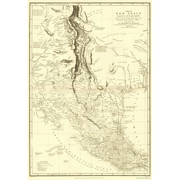 Historic Map - New Spain Mexico Indian Tribe - Humboldt 1804 - Vintage Wall Art