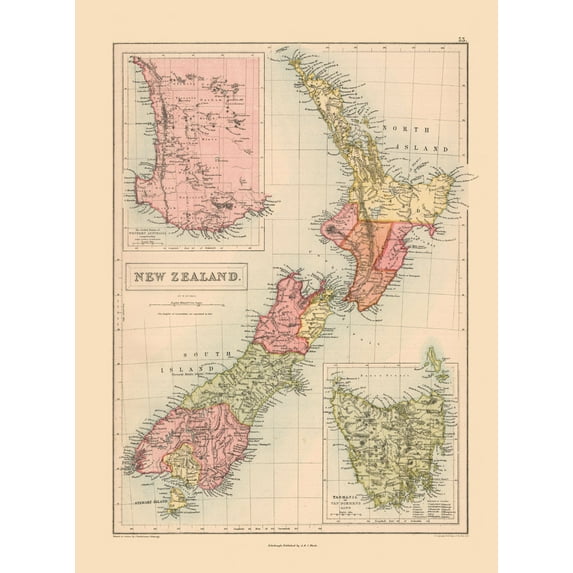 Historic Map - New Zealand - Black 1867 - Vintage Wall Art