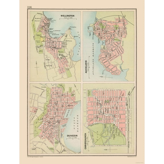 Historic Map - New Zealand Major Cities - Bartholomew 1892 - 23 x 30.04 - Vintage Wall Art