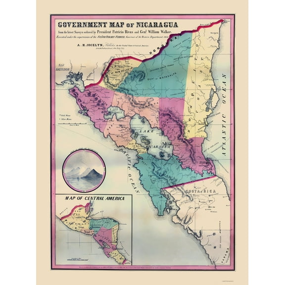 Historic Map - Nicaragua - Jocelyn 1856 - 23 x 30.86 - Vintage Wall Art