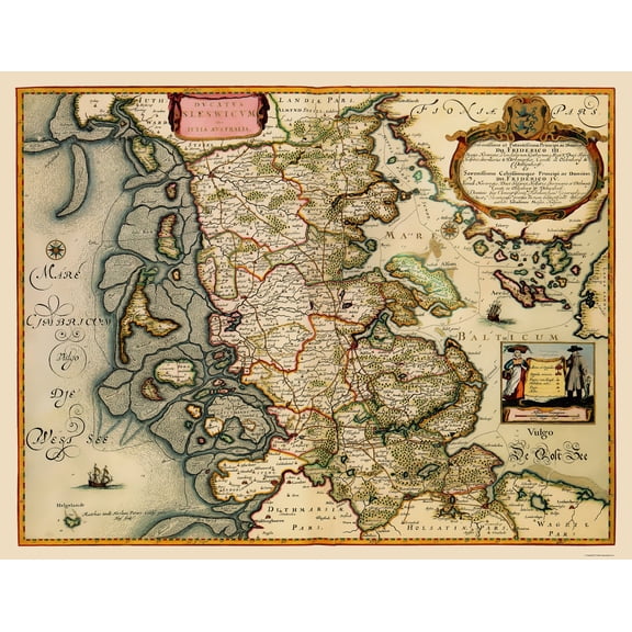 Historic Map - Nordfriesland District Germany - Blaeu 1662 - Vintage Wall Art