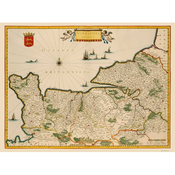 Historic Map - Normandy Region France - Blaeu 1635 - 23 x 31.05 - Vintage Wall Art