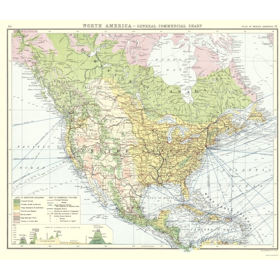 Historic Map - North America Commercial Chart - Newnes 1907 - 23 x 26.87 - Vintage Wall Art