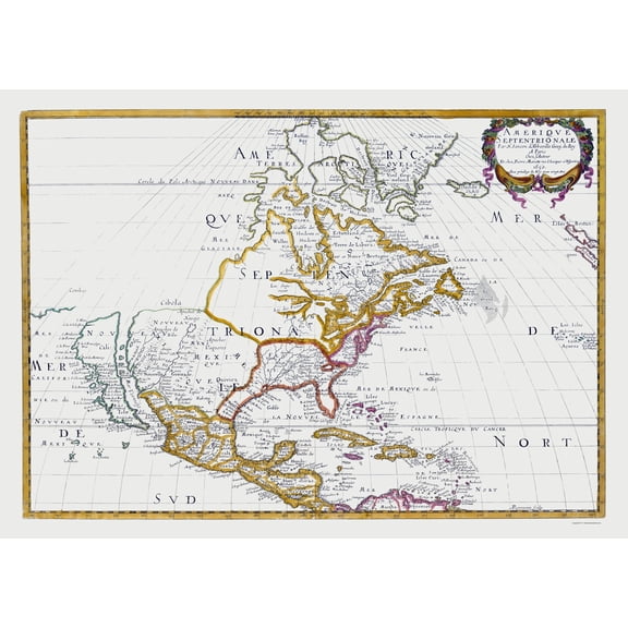 Historic Map - North America Mexico United States - Sanson 1650 - Vintage Wall Art
