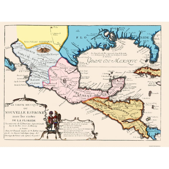 Historic Map - North America New Spain Mexico - 1702 - 31 x 23 - Vintage Wall Art