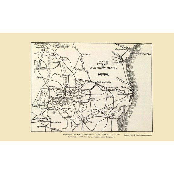 Historic Map - North America Northern Mexico Texas US - Appleton 1892