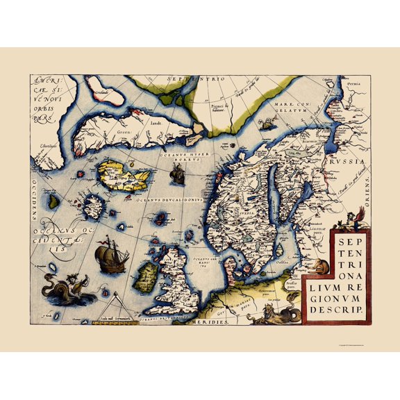 Historic Map - North Atlantic Northern Hemisphere - Ortelius 1587