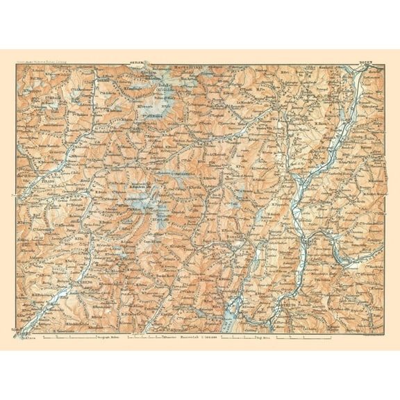 Historic Map - North Italy - Baedeker 1896 - 30.50 x 23 - Vintage Wall Art