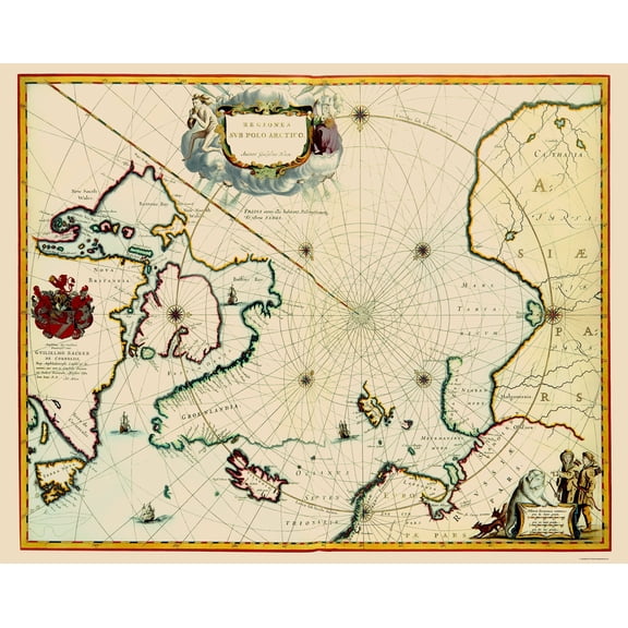 Historic Map - North Polar Region Northern Hemisphere - Blaeu 1645 - 23 x 28.82 - Vintage Wall Art