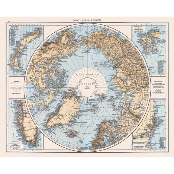 Historic Map - North Polar Regions - Andree 1905 - Vintage Wall Art