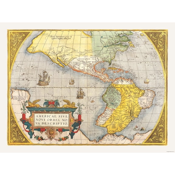 Historic Map - North South America - Ortelius 1570 - Vintage Wall Art