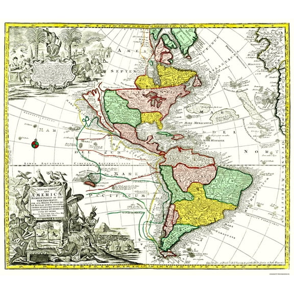 Historic Map - North South America - Seutter 1745 - 26 x 23 - Vintage Wall Art