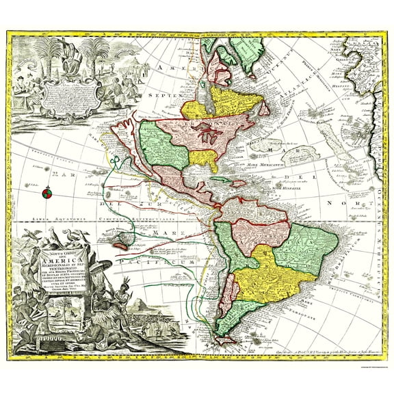 Historic Map - North South America - Seutter 1745 - Vintage Wall Art