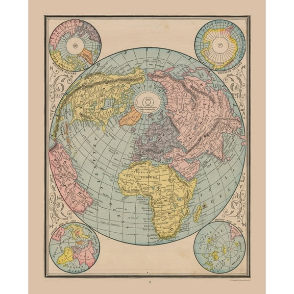 Historic Map - North South Pole World - Cram 1888 - 23 x 28.46 - Vintage Wall Art