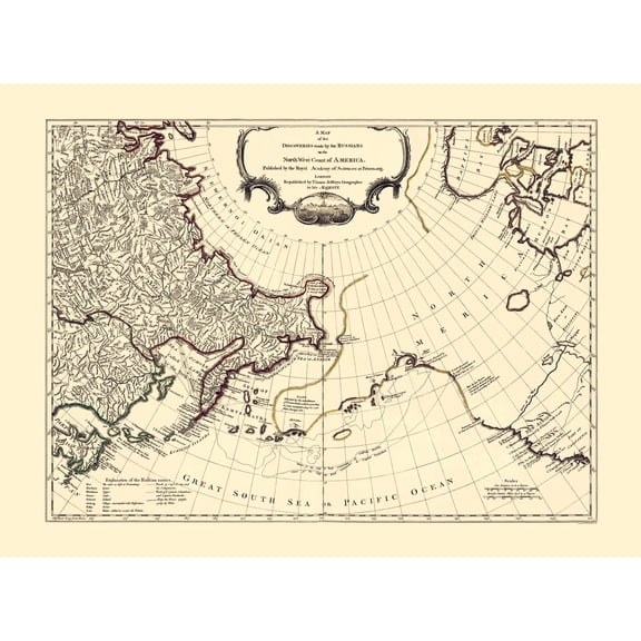 Historic Map - North West Coast America Russian Discoveries - Jeffreys 1764 - 23 x 31 - Vintage Wall Art