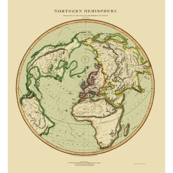 Historic Map - Northern Hemisphere - Thomson 1816 - Vintage Wall Art