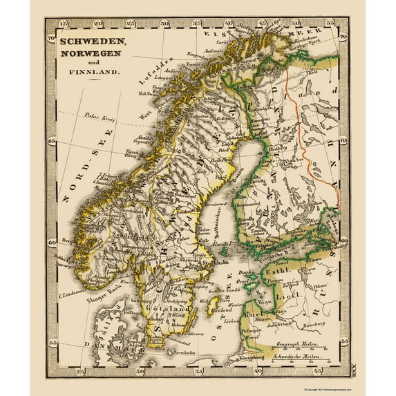 Historic Map - Norway Sweden Finland - Stieler 1852 - Vintage Wall Art